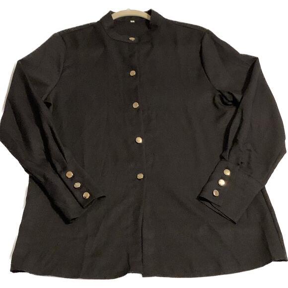 Unbranded Black Womens Elegant Dress Blouse Gold Tone Button Front Closure XL - Picture 1 of 9